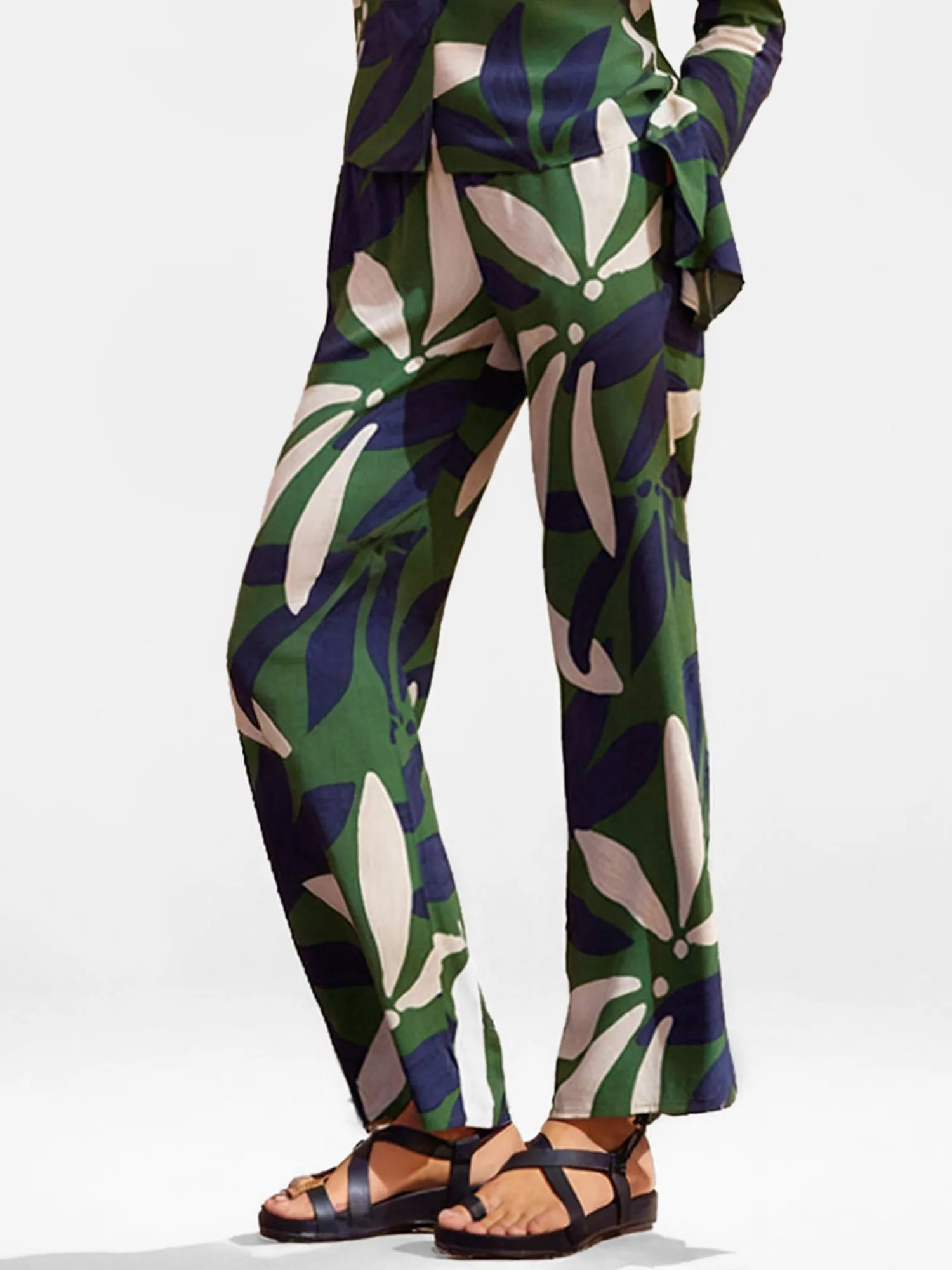 Floral Print Wide-Leg Pants
