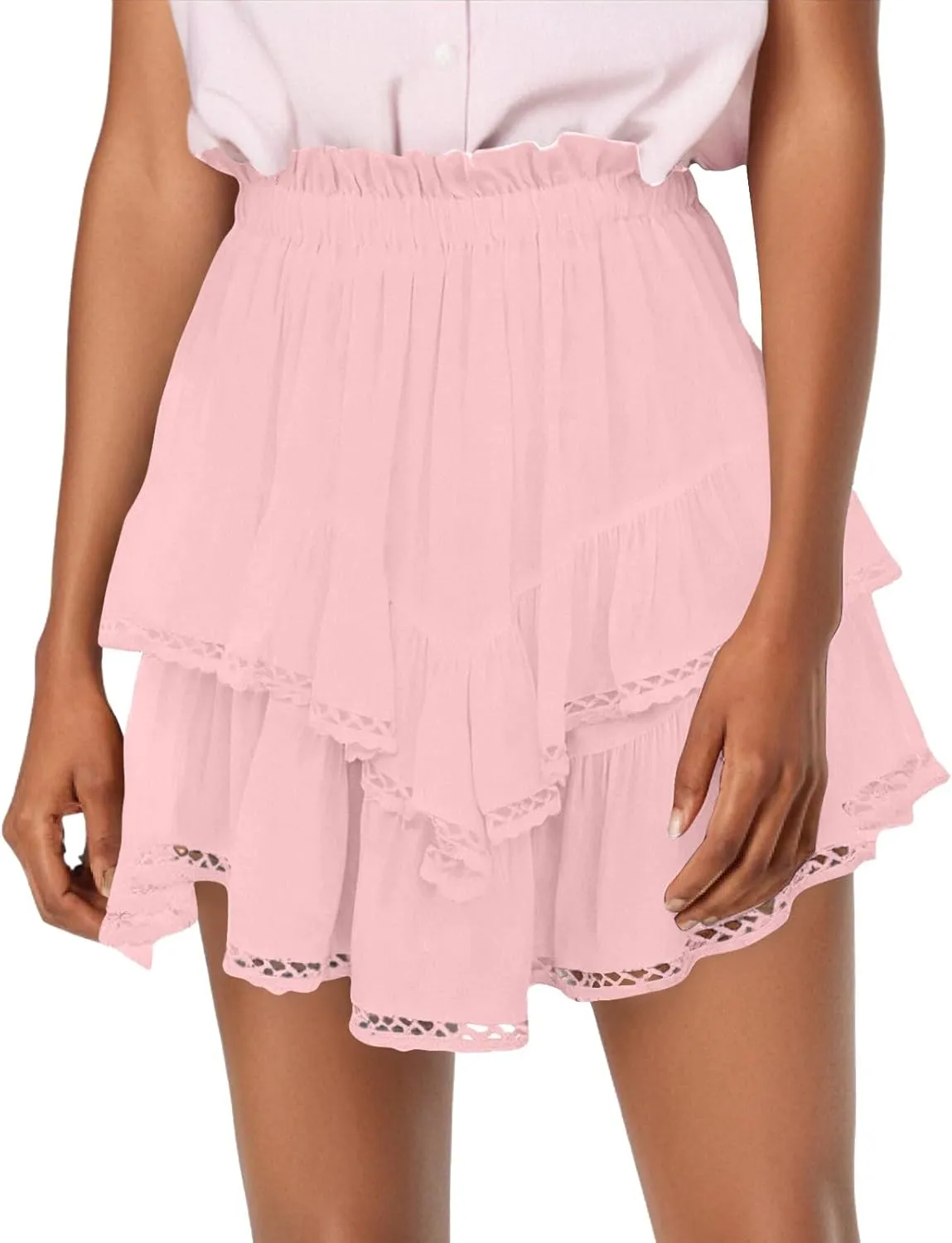 Flowy Asymmetrical Skirt for Women Trendy Casual Ruffle Tiered High Waisted Mini Skirts Summer Golf Tennis Shorts
