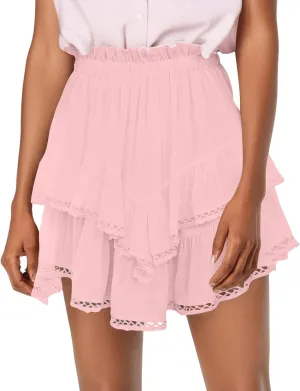 Flowy Asymmetrical Skirt for Women Trendy Casual Ruffle Tiered High Waisted Mini Skirts Summer Golf Tennis Shorts