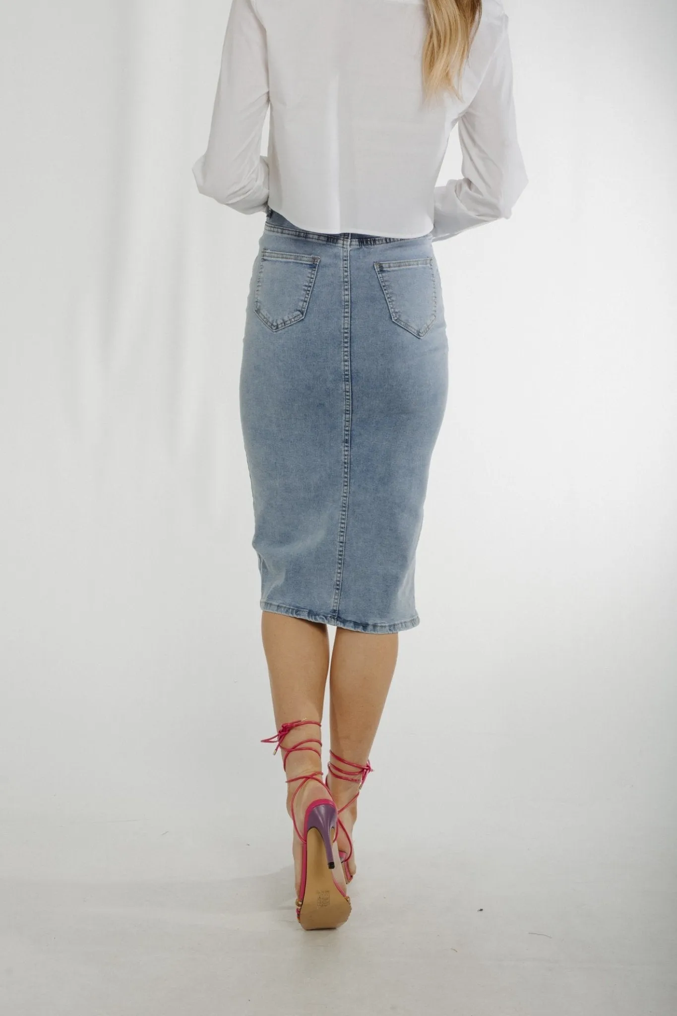 Flynn Denim Midi Skirt In Light Wash