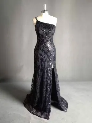 Gracelynn Stylish Black One Shoulder Prom Dresses