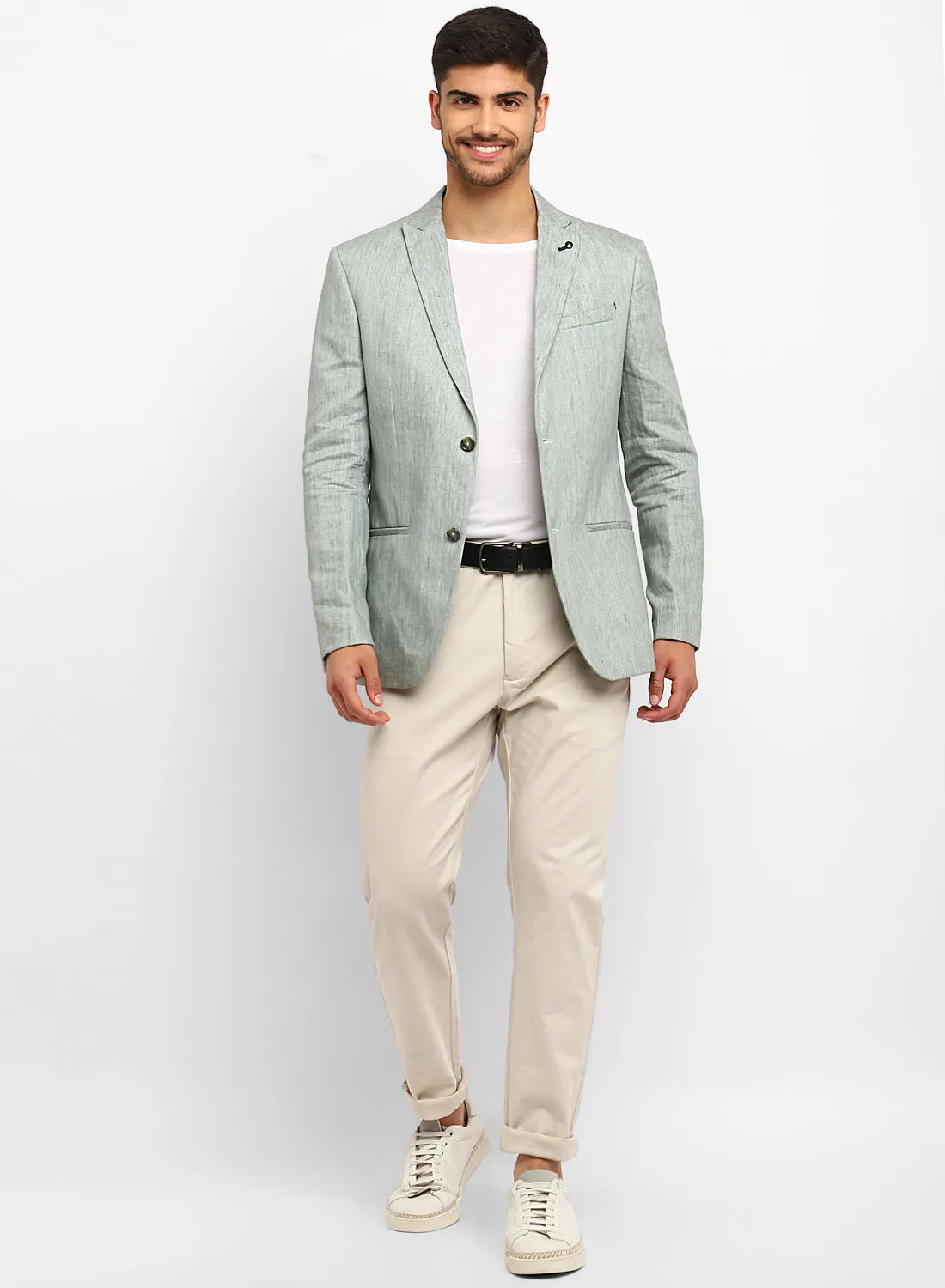 Green Peak Collar Casual Jacket