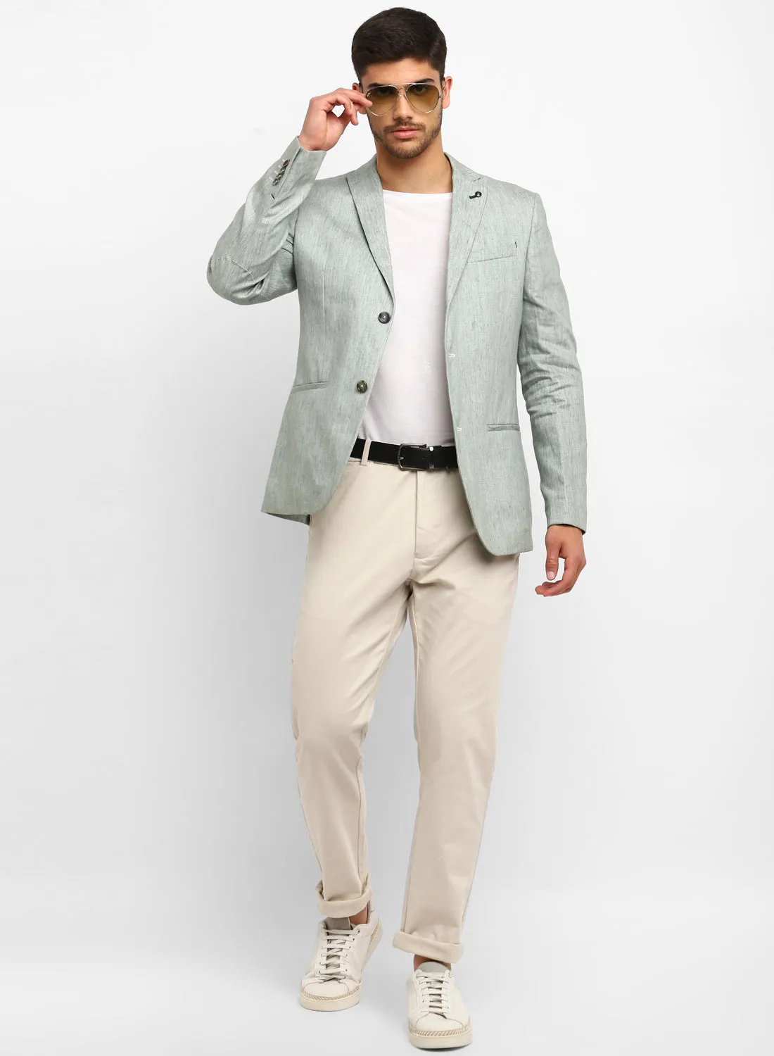Green Peak Collar Casual Jacket