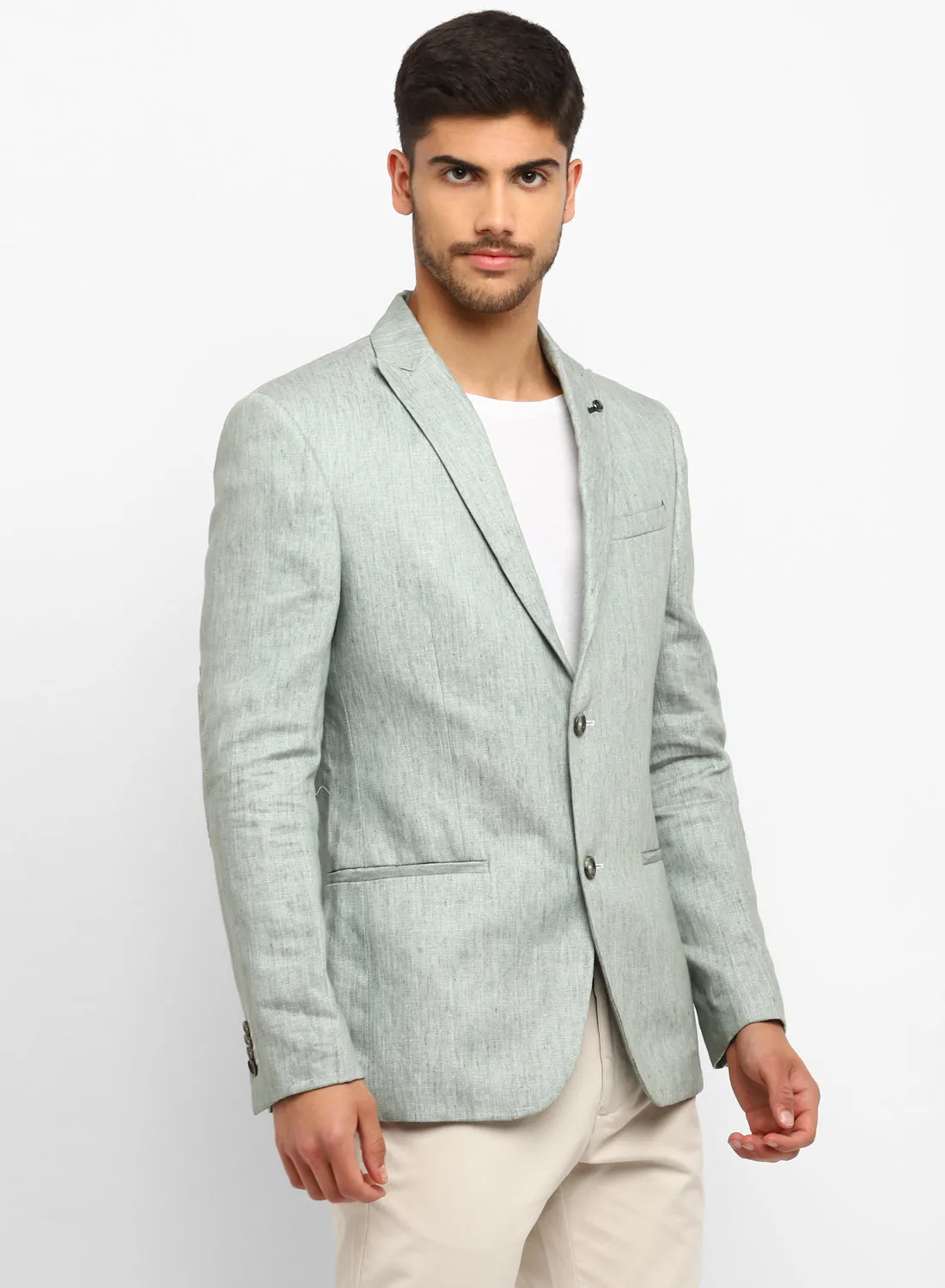 Green Peak Collar Casual Jacket
