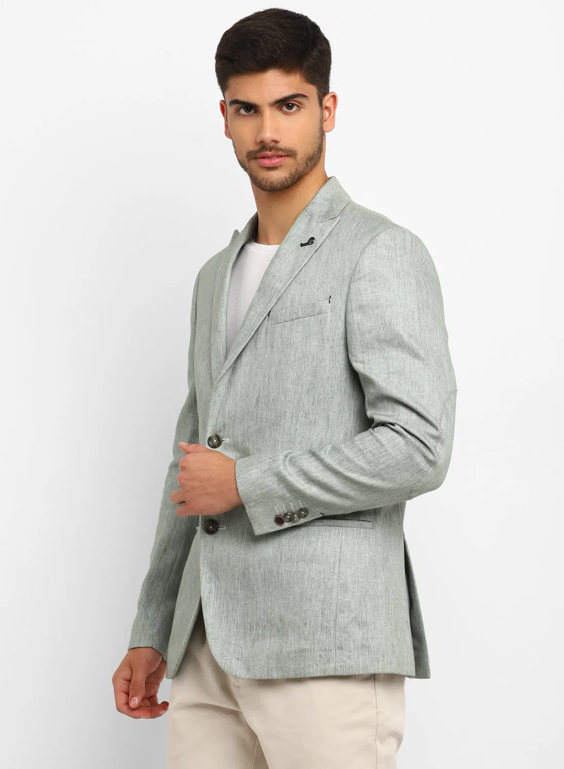 Green Peak Collar Casual Jacket