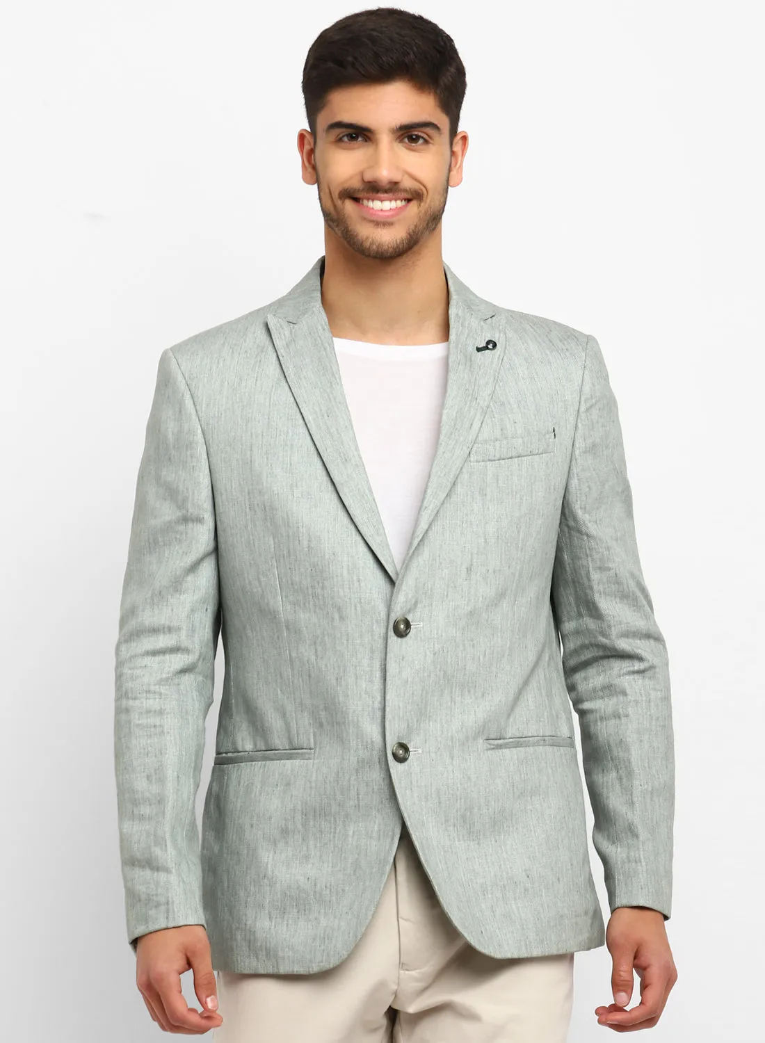 Green Peak Collar Casual Jacket
