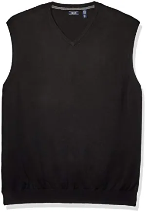 IZOD Men's Big & Tall Big Premium Essentials Solid V-Neck 12 Gauge Sweater Vest, BLACK, 4X-Large Tall