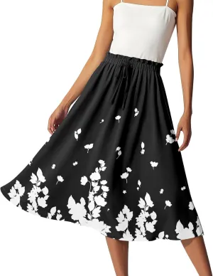 Knee Length Skirt for Women High Waist Flowy A-Line Casual Summer Skirt Trendy