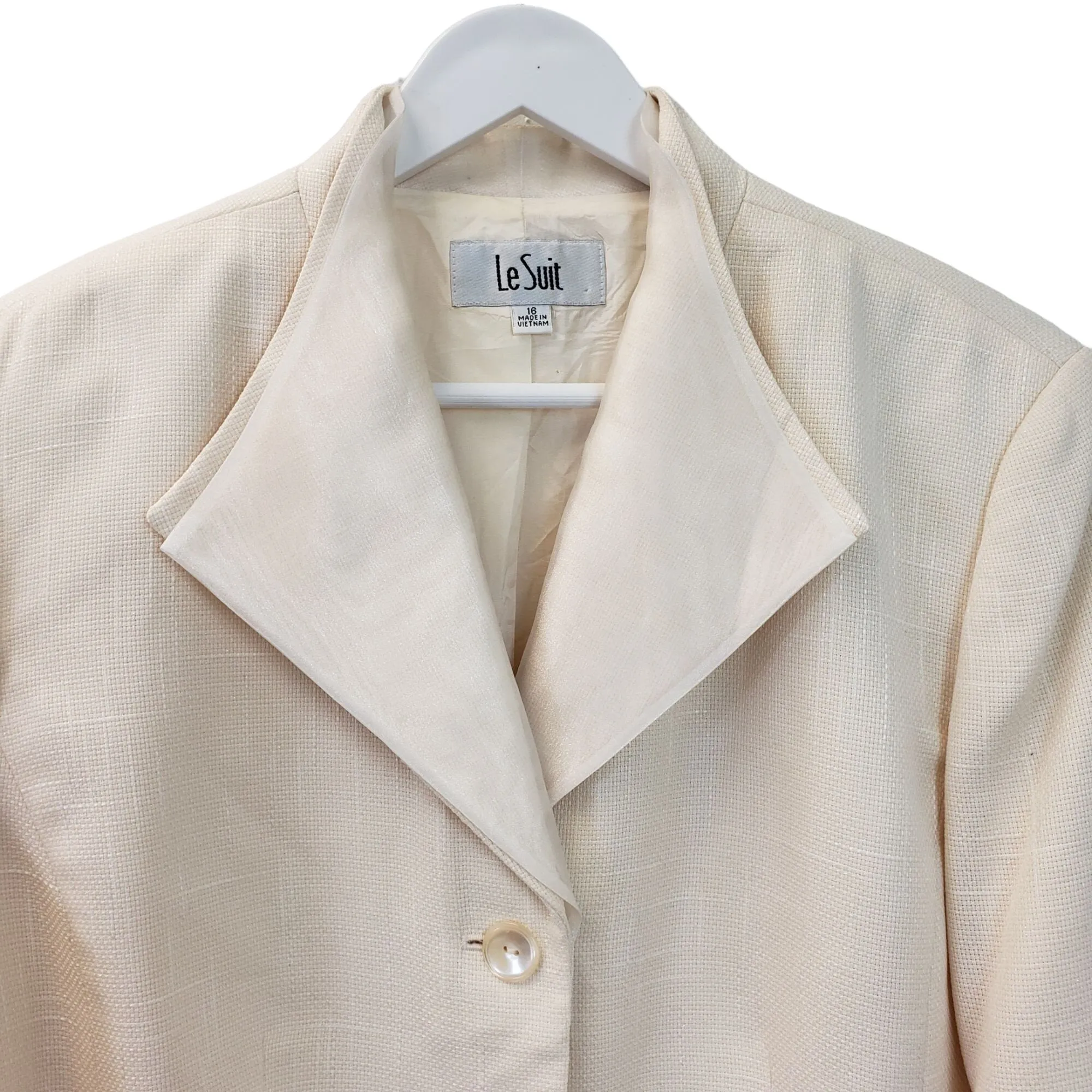 Le Suit Tweed 3 Button Blazer with Organza Trim Size 16