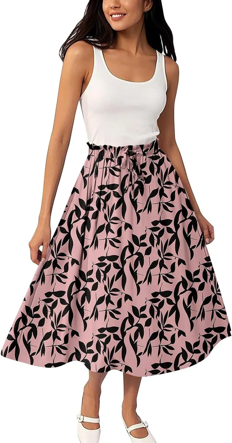 Long Pleated Skirts for Women High Waist A-Line Flowy Maxi Skirt Elegant Summer