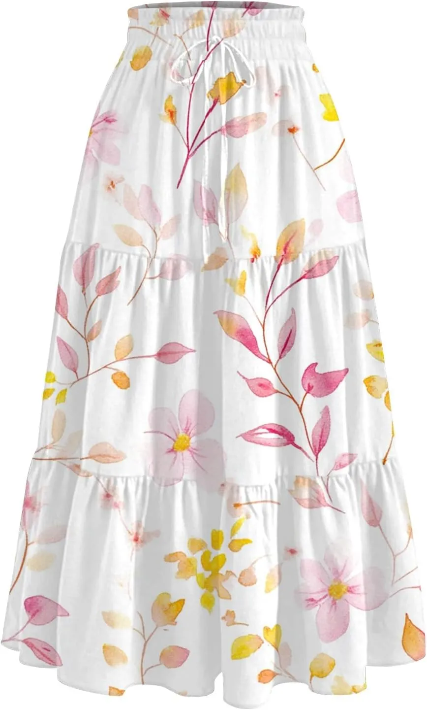Maxi Skirts for Women 2025 Boho Flowy A-Line High Waist Long Skirt Trendy