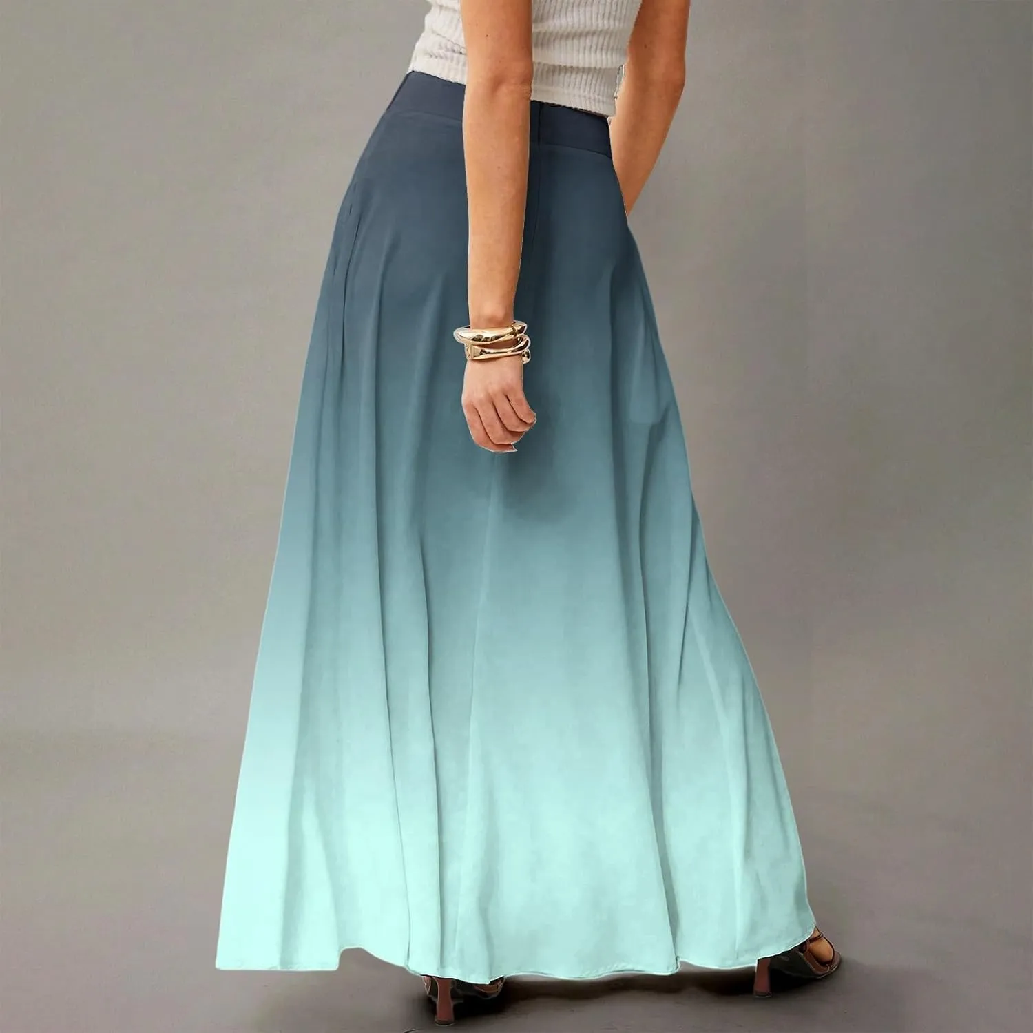 Maxi Skirts for Women Summer Floral Boho Elastic High Waist Tropical Skirts Pleated A-Line Flowy Swing Long Skirt