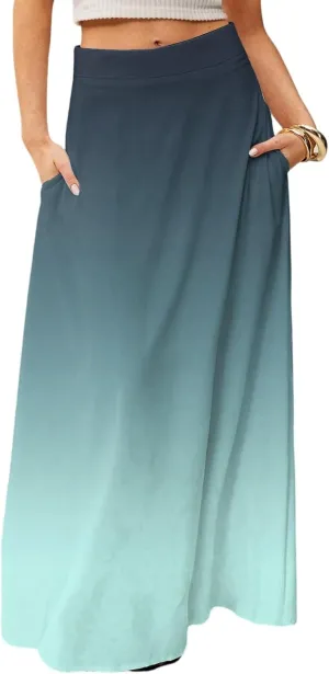 Maxi Skirts for Women Summer Floral Boho Elastic High Waist Tropical Skirts Pleated A-Line Flowy Swing Long Skirt