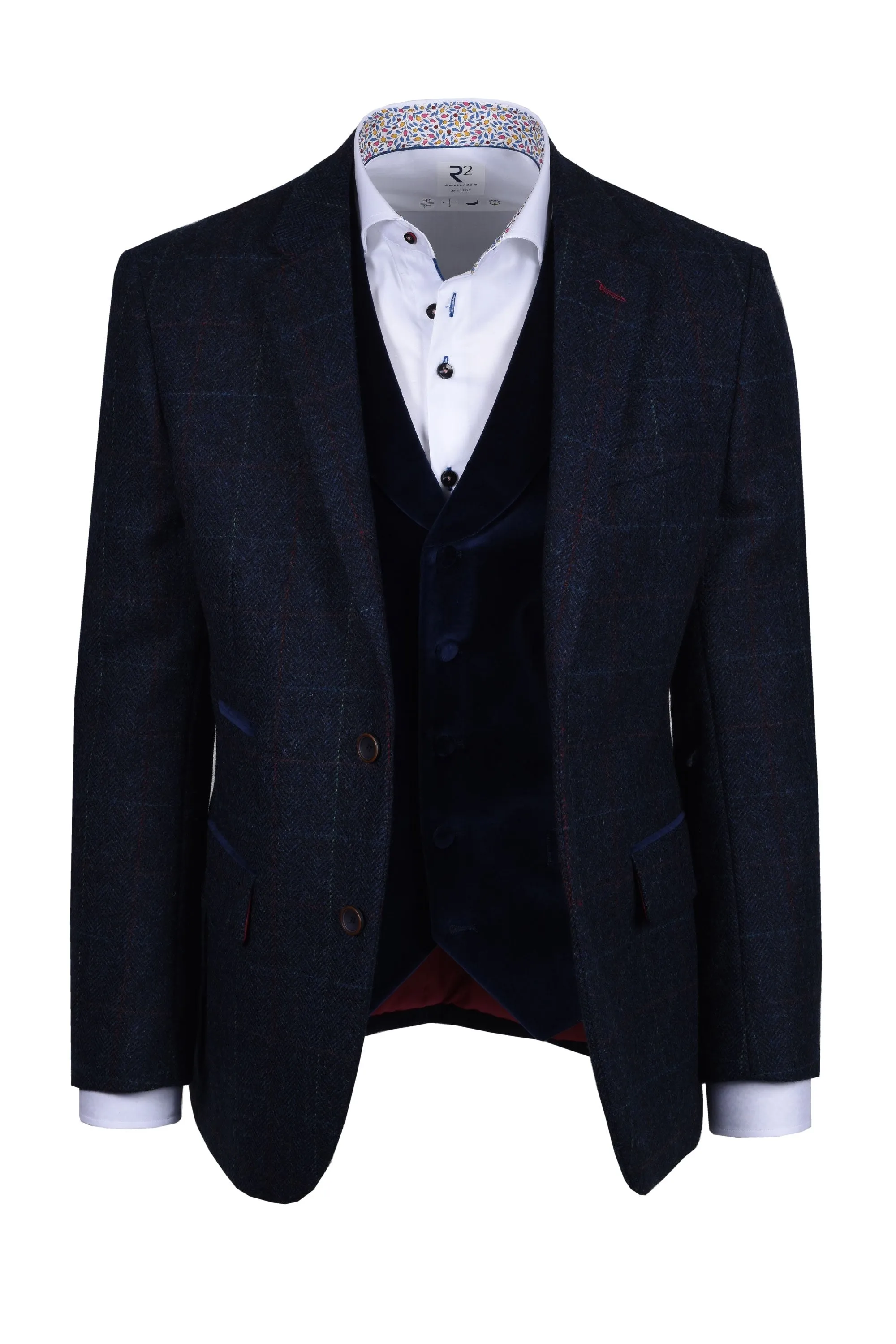 Mazelli Jacket And Waistcoat Blue Red Check