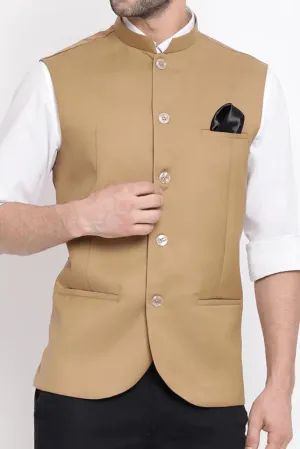 Men Nehru Half Jacket Beige Formal Wedding Jacket Party Wear Festival Jacket Man Traditional Wear Bespoke