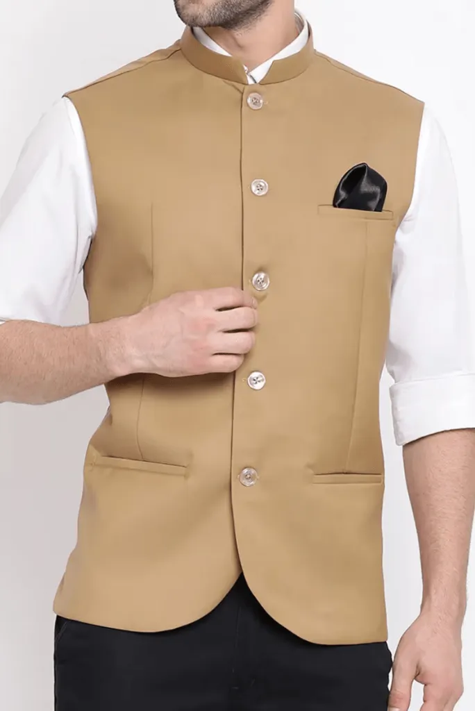 Men Nehru Half Jacket Beige Formal Wedding Jacket Party Wear Festival Jacket Man Traditional Wear Bespoke