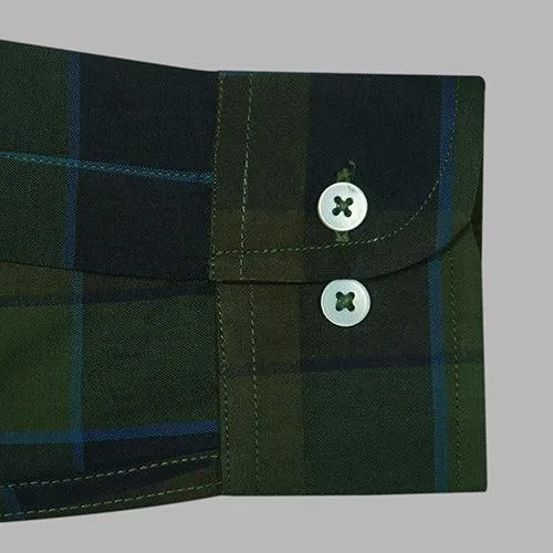 Men's 100% Cotton Grid Tattersall Checkered Full Sleeves Shirt (Olive Green)