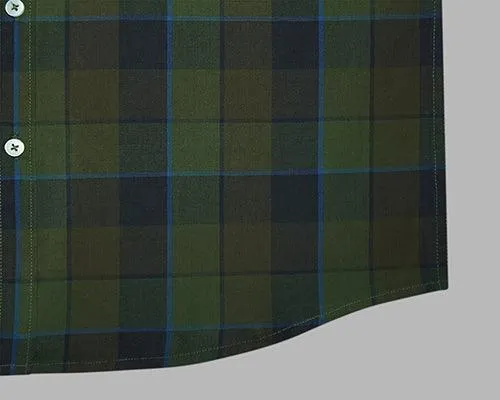 Men's 100% Cotton Grid Tattersall Checkered Full Sleeves Shirt (Olive Green)