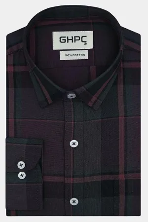Men's 100% Cotton Plaid Checkered Full Sleeves Shirt (Cola)