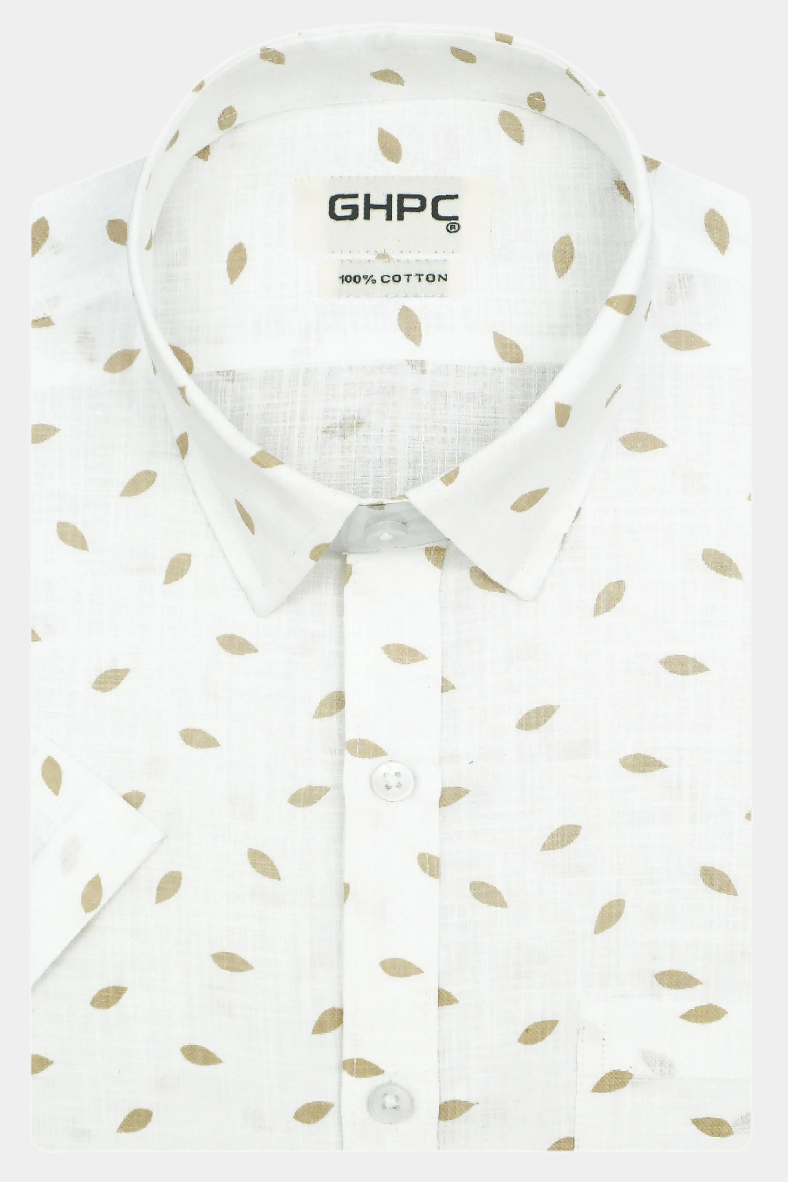 Men's 100% Cotton Printed Half Sleeves Shirt (Beige)