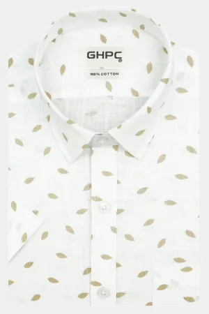Men's 100% Cotton Printed Half Sleeves Shirt (Beige)
