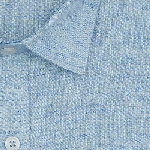 Men's Cotton Linen Plain Solid Half Sleeves Shirt (Sky Blue)