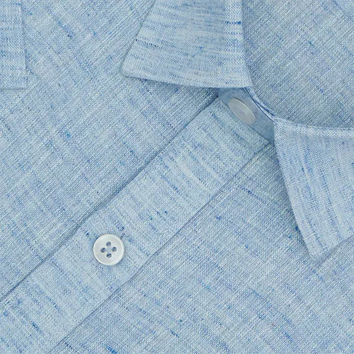 Men's Cotton Linen Plain Solid Half Sleeves Shirt (Sky Blue)