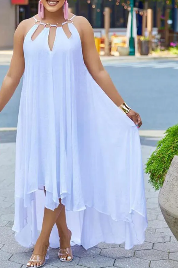 Metal Decor Stylish High Low Maxi Dress
