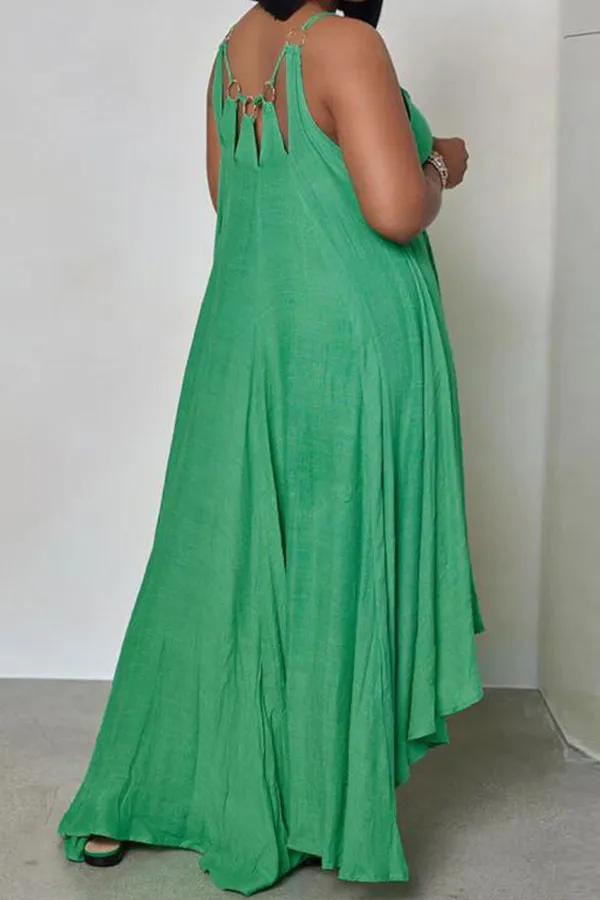Metal Decor Stylish High Low Maxi Dress