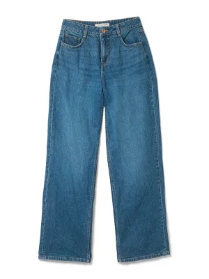 Mid wash denim high rise wide leg jeans