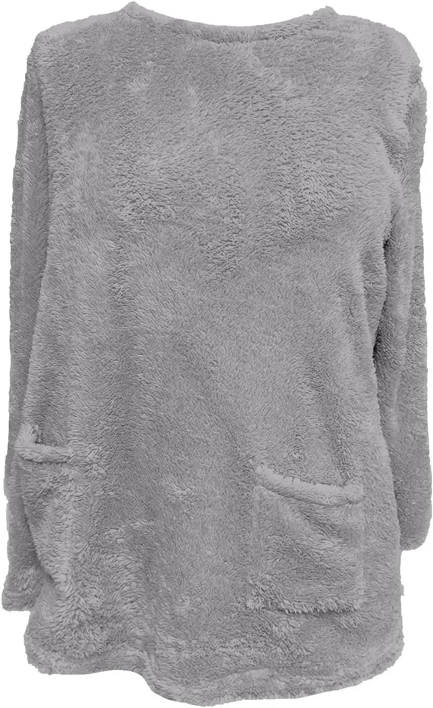 midelxp 2024 Soft Sherpa Pullover Womens Oversized Fuzzy Fleece Crewneck Sweatshirts Winter Faux Fur Loungewear with Pockets