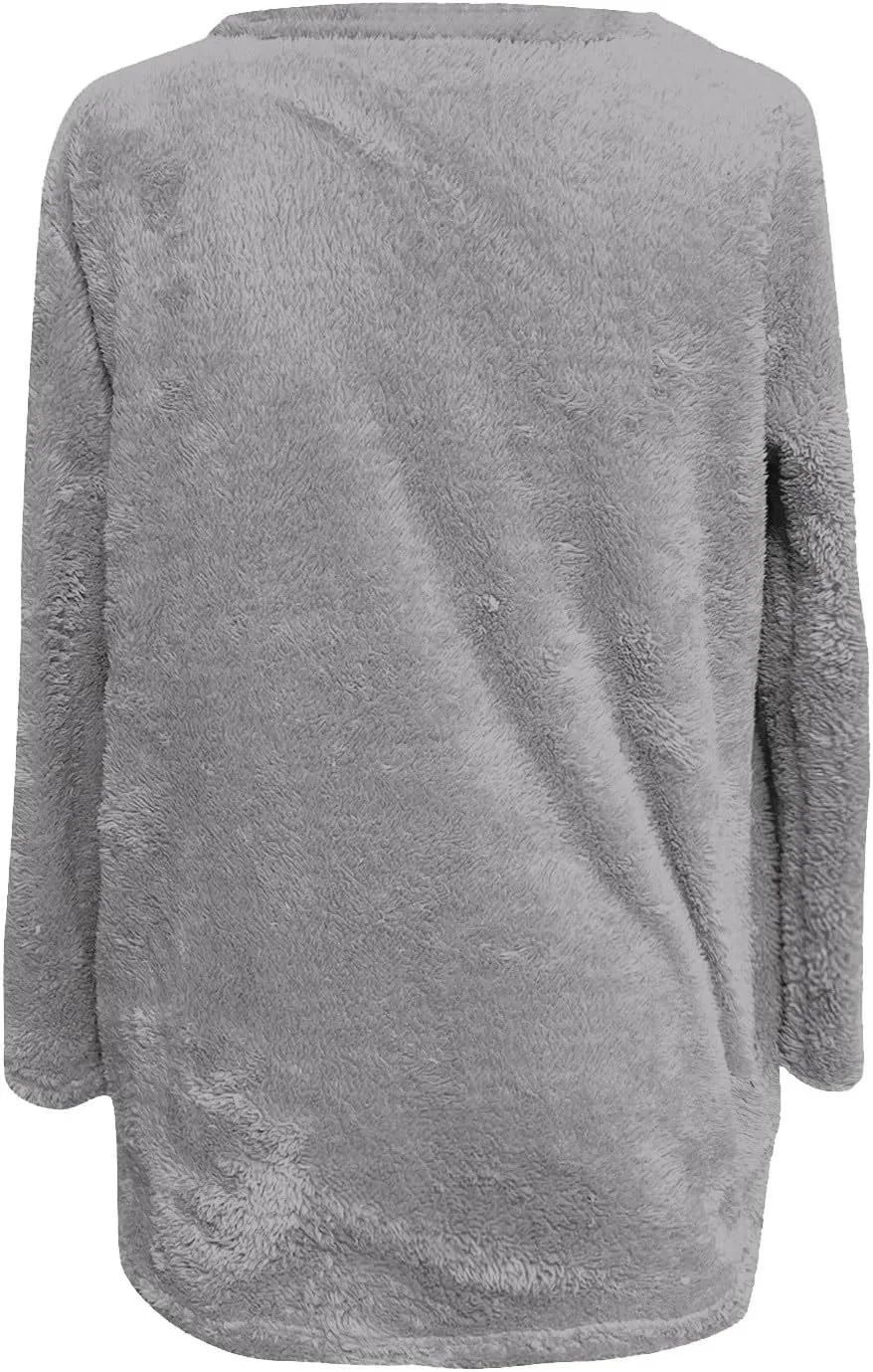 midelxp 2024 Soft Sherpa Pullover Womens Oversized Fuzzy Fleece Crewneck Sweatshirts Winter Faux Fur Loungewear with Pockets
