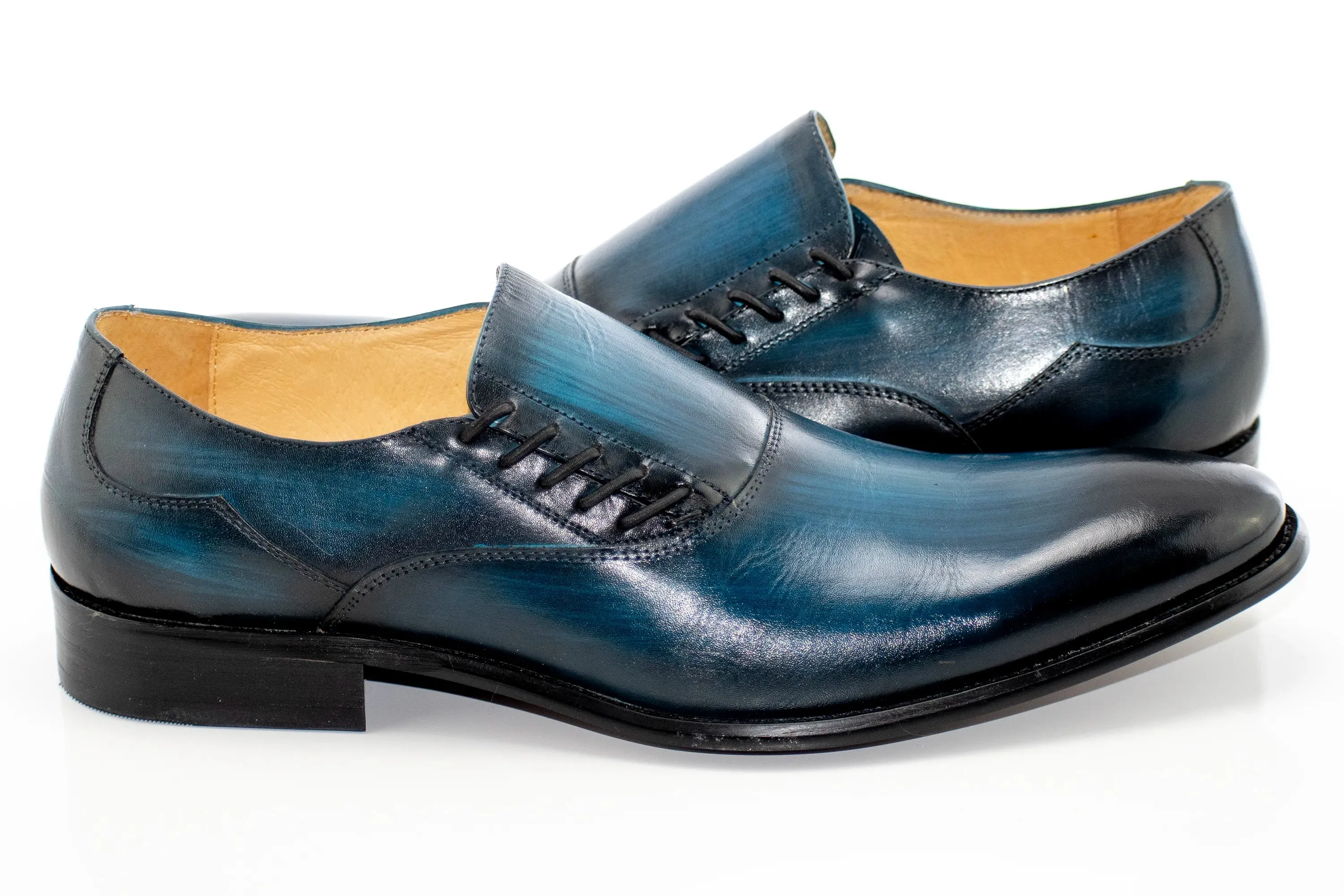 Navy Blue Decorative Lace-Up Slip-On Loafer