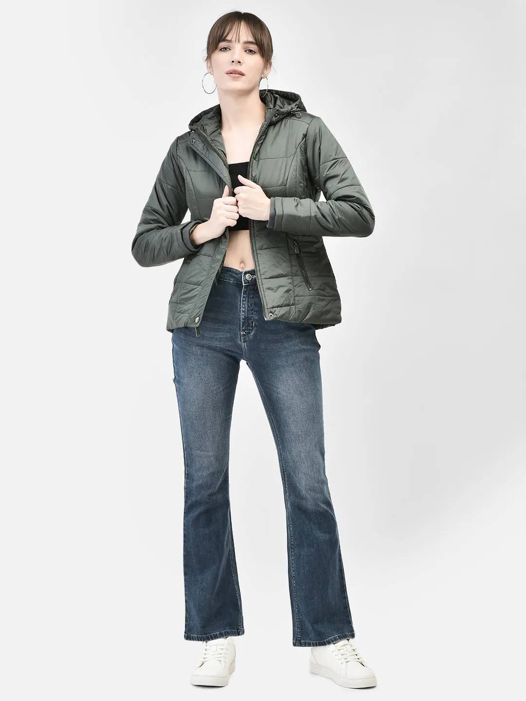 Olive Hooded Puffer Jacket