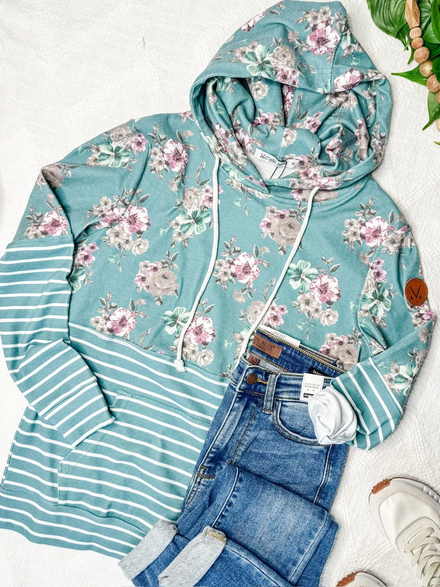 PHC- Stripe   Floral Mix Pullover Hoodies (2 Colors!)