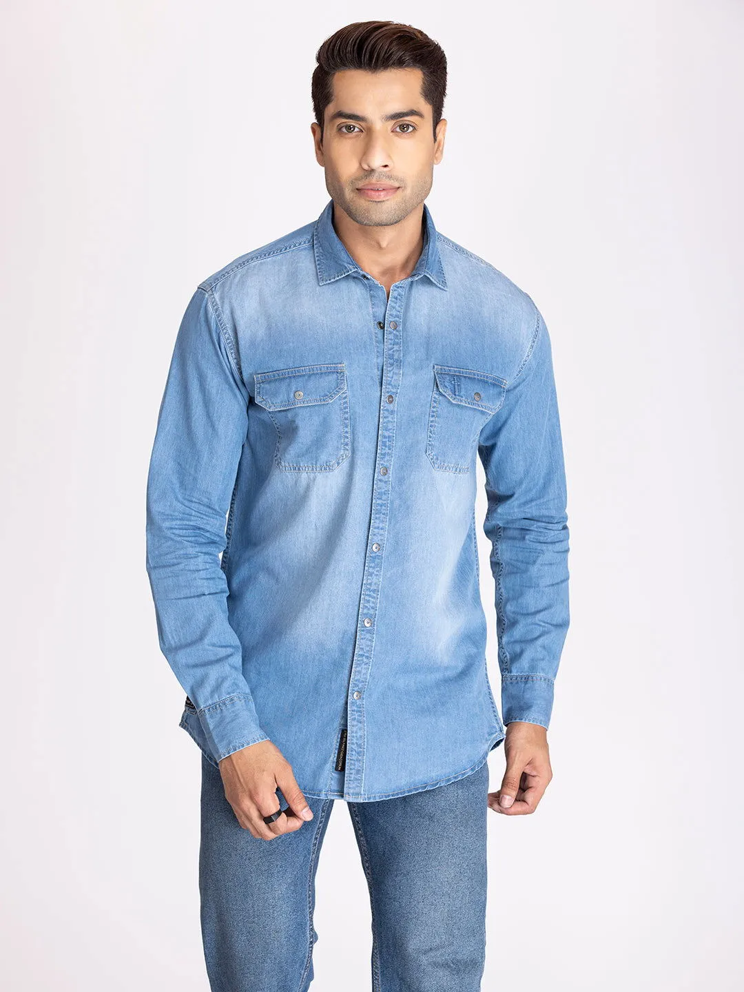 PREMIUM SLUB DENIM SHIRT-SKY BLUE