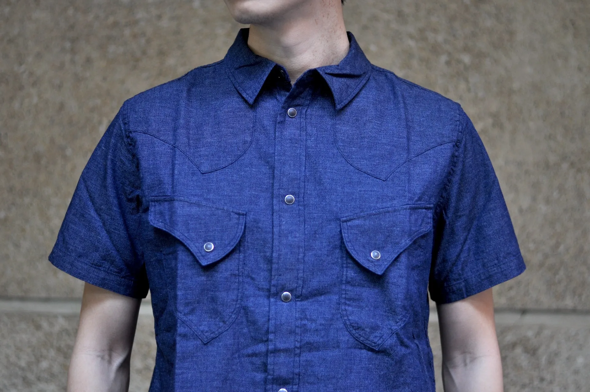 Pure Blue Japan 8oz Chambray S/S Western Shirt (Heather Indigo)