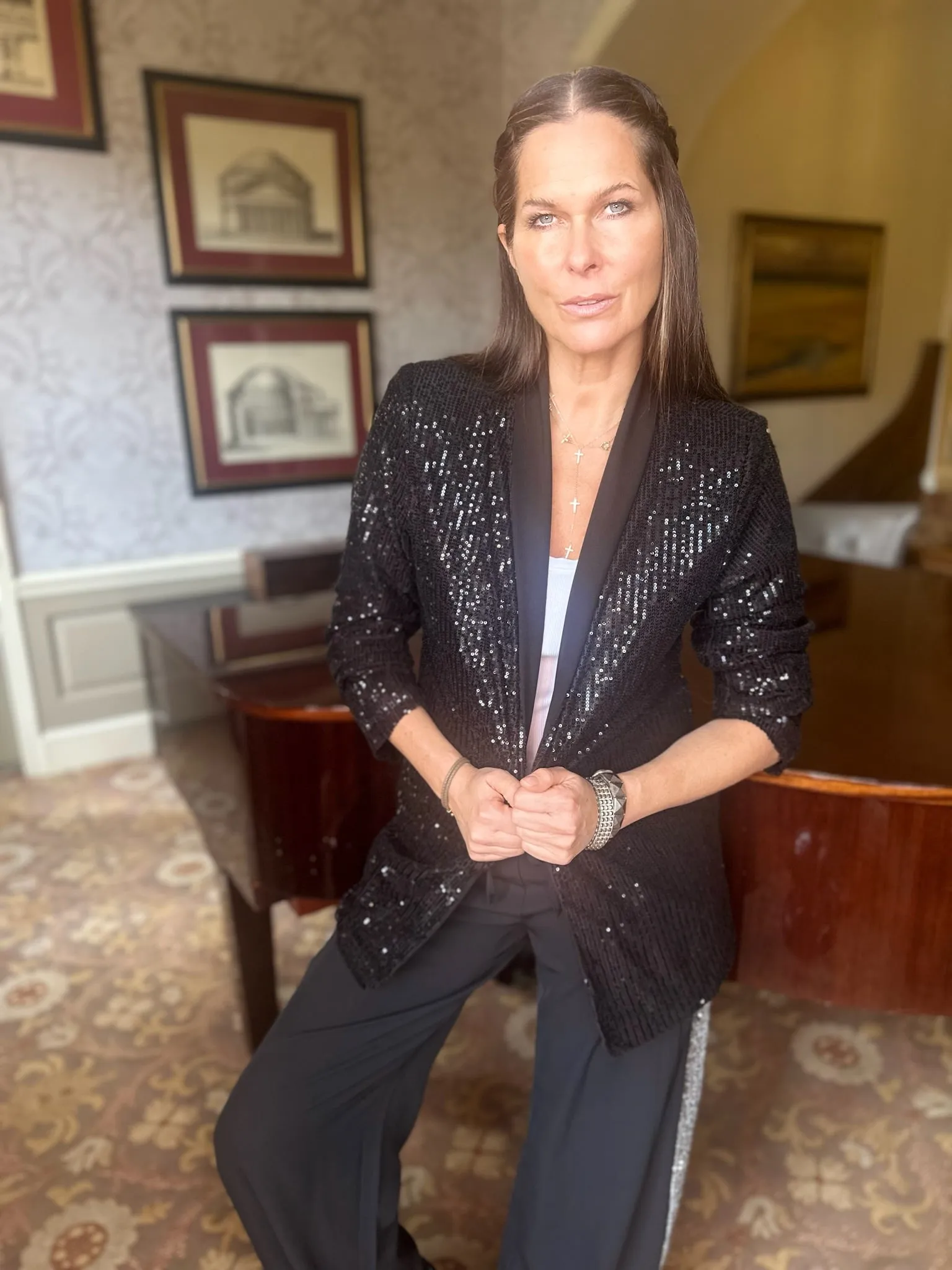 Reed Sequin Blazer Black