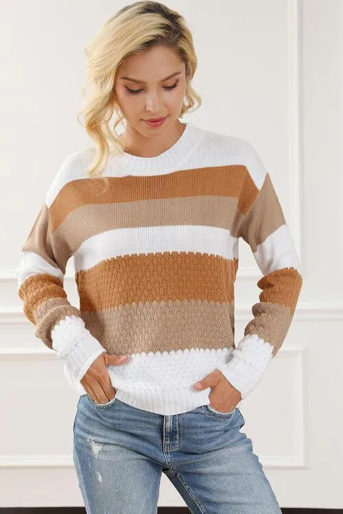 Refreshing Warmth Crew Neck Striped Knit Sweater