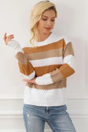 Refreshing Warmth Crew Neck Striped Knit Sweater
