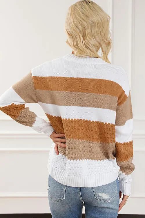 Refreshing Warmth Crew Neck Striped Knit Sweater