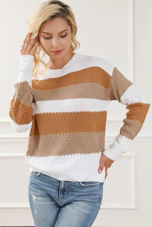 Refreshing Warmth Crew Neck Striped Knit Sweater