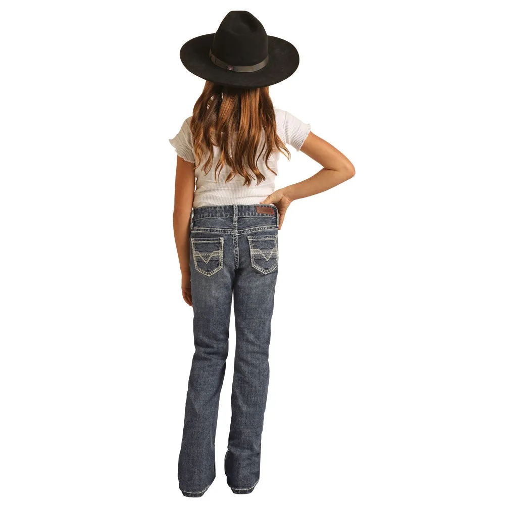 RRGD4MRZPP Rock & Roll Cowgirl Girl's Boot Cut Jean With Embroidery Pocket