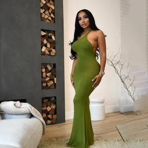 Sexy and Stylish Single-Shoulder Backless Slit Dress