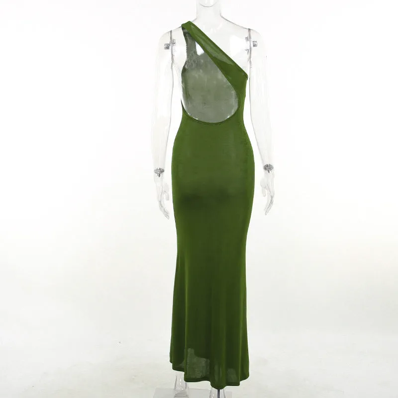 Sexy and Stylish Single-Shoulder Backless Slit Dress