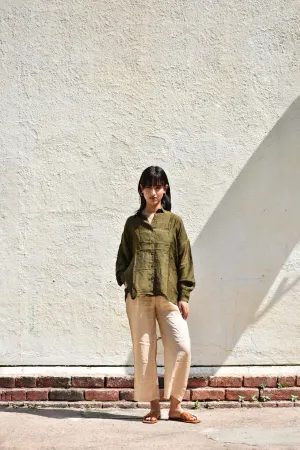 Silk Oversized Shirt-Olive