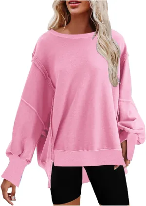 SMIDOW Womens Oversized Crewneck Sweatshirts Loose Fit Solid Color Corded Pullover Tops Fall Fashion Comfort Clothes