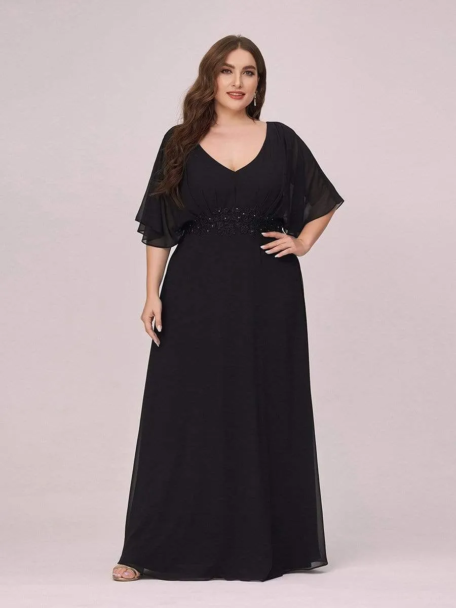 Stylish A-Line Plus Size Chiffon Evening Dress with Appliques