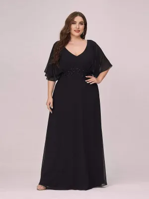 Stylish A-Line Plus Size Chiffon Evening Dress with Appliques