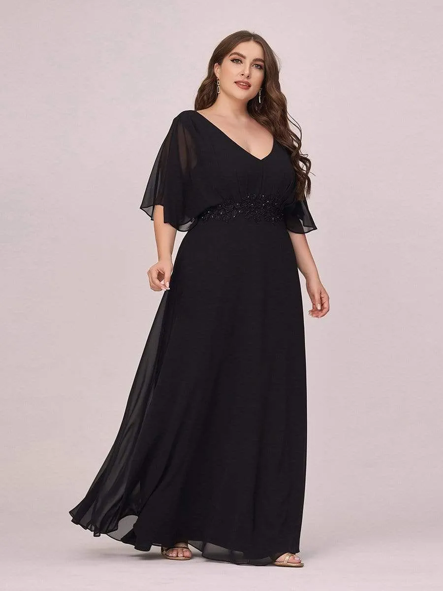 Stylish A-Line Plus Size Chiffon Evening Dress with Appliques